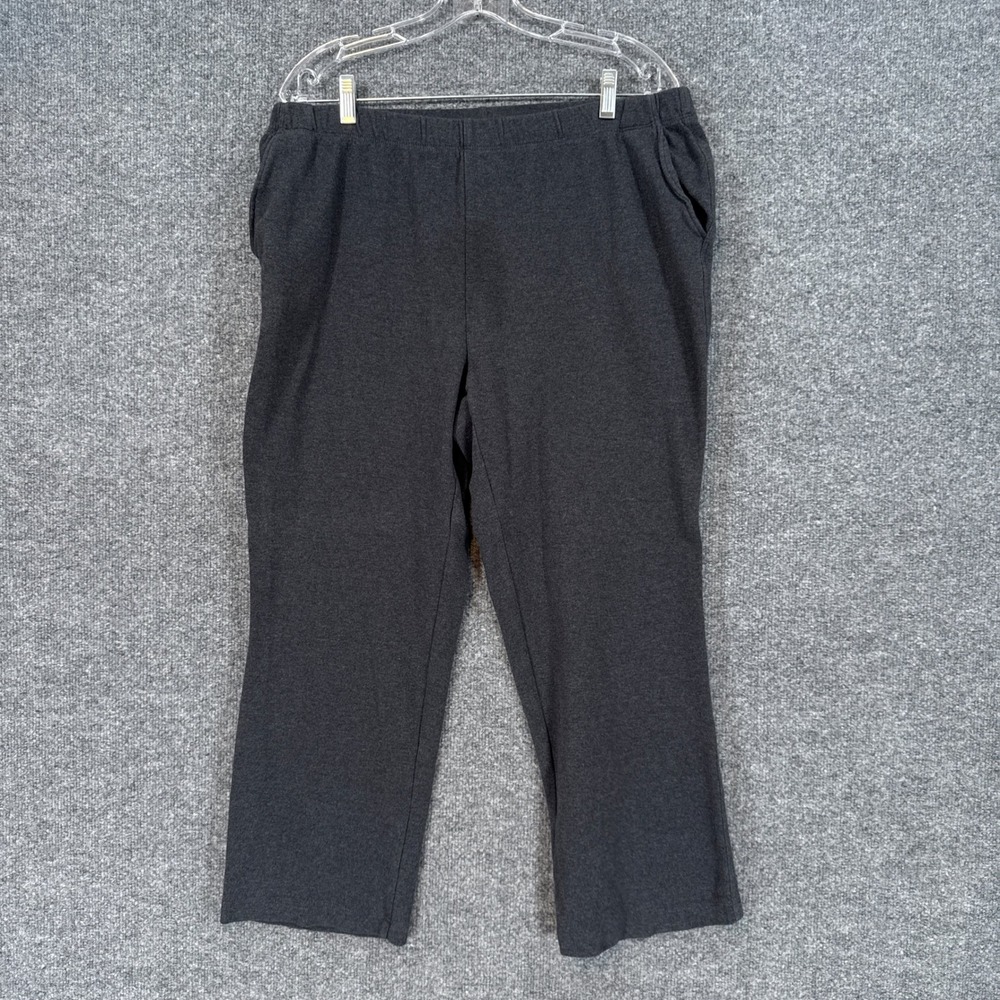 Lands End Sport Knit Pants Women Large Petite Gray Straight Leg Pull On Stretch